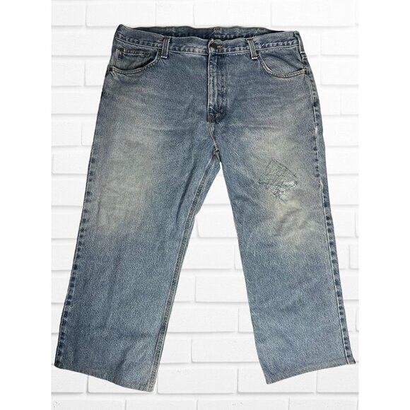 Carhartt Jeans Men's Size 42X30 Loose Fit Blue Denim Distressed Straight Leg - Picture 1 of 8
